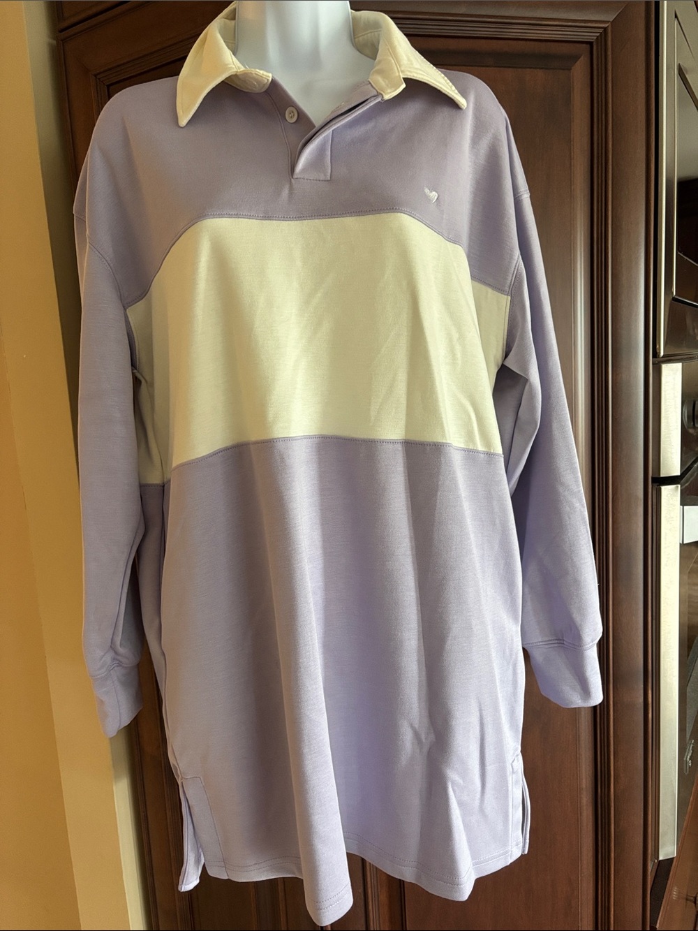 white birch Lavender and White Stripe Oversized Pullover Rugby Shirt